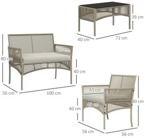 Outsunny Conjunto de Móveis de Jardim de Vime Conjunto de 4 Peças de M