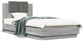 Estrutura de cama c/ cabeceira/luzes LED 90x200 cm cinza sonoma