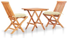Conjunto bistrô c/ almofadões cor creme 3 pcs teca maciça