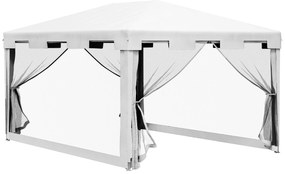 Outsunny Tenda de Jardim 4x3 m Tenda Desmontável com 4 Mosqueteiras Laterais 2 Portas e 8 Orifícios de Drenagem Branco