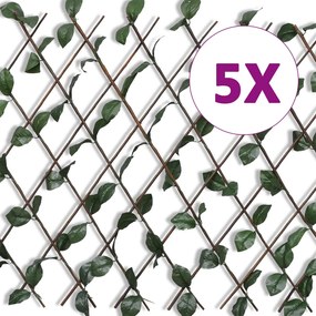 140913 vidaXL Cerca em treliça salgueiro c/ folhas artificiais 5 pcs 180x90cm