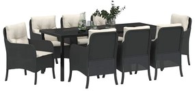 Conjunto de Jantar de Jardim com Almofadas Preto Vime PE