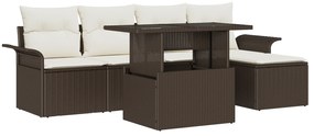 Conjunto de Sofá de Jardim de 6 Peças com Almofadas em Rattan Polímero Castanho