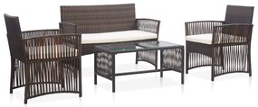 vidaXL 4 pcs conjunto lounge jardim c/ almofadões vime PE castanho