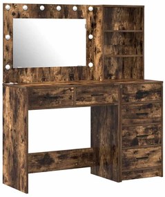 Conjunto de Penteadeira de 2 Peças com LED em Madeira de Carvalho Fuma