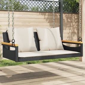 vidaXL Banco baloiço com almofadões 109x62x40 cm vime PE preto