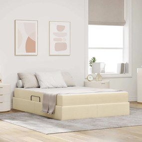 vidaXL Cama com arrumação e colchão Creme 140 x 200 cm Poliéster