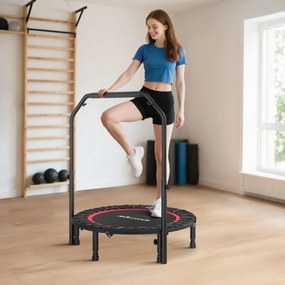 Trampolim de Fitness Ø102 cm Dobrável com Guiador Ajustável de 4 Níveis e Bandas para Treino de Pernas e Corpo Vermelho