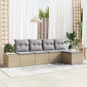 vidaXL Conjunto de Sofás de Jardim 5 Peças com Almofadas em Rattan Sintético Bege