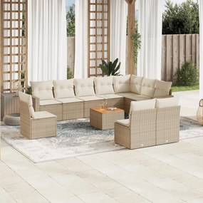 vidaXL 11 pcs conjunto sofás de jardim c/ almofadões vime PE bege