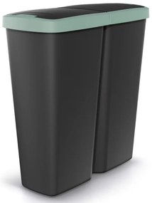 Caixote do lixo com 2 compartimentos 50 L, 55 x 25 x 57 cm Preto + Verde
