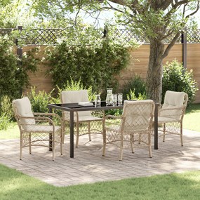 vidaXL Conjunto de Jantar de Jardim 5 Peças com Almofadas Bege Vime PE