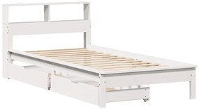 Cama com estante sem colchão 90x200 cm pinho maciço branco