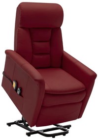 vidaXL Poltrona massagens elevatória couro artificial vermelho tinto