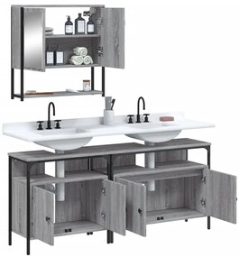 3 pcs Conjunto móveis casa de banho madeira proc. cinza sonoma