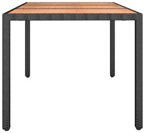 Mesa de jardim c/ tampo de madeira vime PE/acácia maciça preto