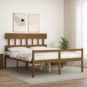 Cama idosos king size c/ cabeceira madeira maciça castanho-mel