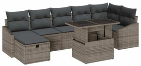 Conjunto de Sofás de Jardim de 8 Peças com Almofadas cinzas em Rattan