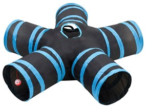 vidaXL Túnel para gatos 5 vias 25 cm poliéster preto e azul
