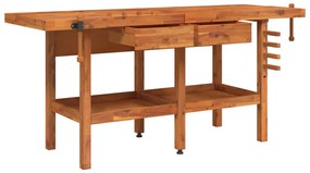 Bancada de trabalho + gavetas/tornos 192x62x83 cm acácia maciça