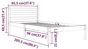 Estrutura de cama 90 x 200 cm madeira de pinho maciça