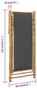 Espreguiçadeira de bambu e lona cinzento-escuro
