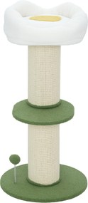 Arranhador para gatos  Ø 45 x 92 cm com flores, de 3 níveis, barril para arranhar, plataforma e poste com bola em sisal,, verde