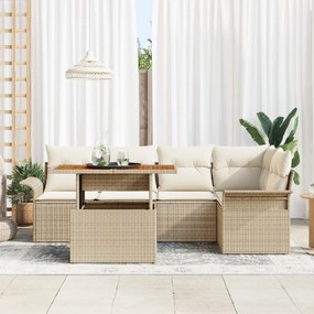 Conjunto de Sofás de Jardim de 6 Peças com Almofadas Bege Rattan PE, S