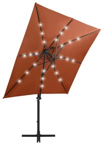 Guarda-sol jardim cantilever poste/luzes LED 250 cm terracotta