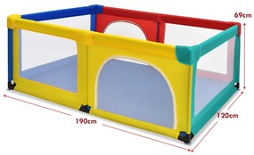 Parque infantil com rede respirável Centro de actividades para crianças portátil e seguro, vedação e fecho de correr 120 x 190 x 69 cm colorido