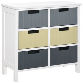 HOMCOM Cómoda Madeira 6 Gavetas Auxiliar Armazenamento Pés Elevados Estilo Moderno 60x28x58 cm Multicor | Aosom Portugal