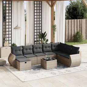 vidaXL 9 pcs conjunto sofás p/ jardim com almofadões vime PE cinzento