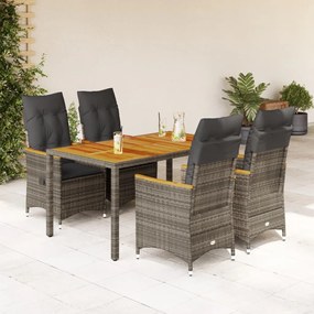 vidaXL 5 pcs conjunto de jantar p/ jardim c/ almofadões vime PE cinza