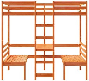 Cama alta c/ secretária/cadeiras 90x200 cm pinho castanho-mel
