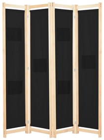 vidaXL Divisória de quarto com 4 painéis 160x170x4 cm tecido preto