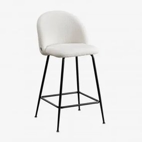 Banqueta Alta Kana Design Em Pele De Carneiro Branco & ↑65 Cm & Preto - Sklum