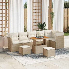 Conjunto de Sofás de Jardim vidaXL para 9 Pessoas com Almofadas Bege Rattan Polimérico Acácia