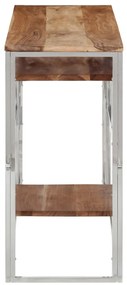 Mesa consola aço inoxidável/madeira de acácia maciça prateado