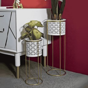 CONJUNTO DE 2 VASOS BRANCO E DOURADO Ø 17X46-14X34 CM (PLANTAS NÃO INCLUIDAS)