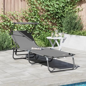 Espreguiçadeira Dobrável com Toldo Cinza 600D Oxford