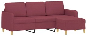 Sofá de 3 lugares com apoio de pés 180 cm tecido vermelho tinto