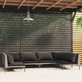 vidaXL 6 pcs conj. lounge jardim c/ almofadões vime PE cinzento-escuro