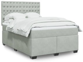 vidaXL Cama com molas/colchão 140x190 cm veludo cinzento-claro