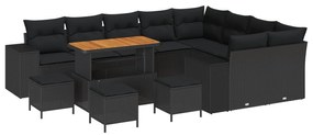 vidaXL Conjunto de Sofá de Jardim com almofada 13 pcs Preto vime PE