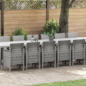 Conjunto de Jantar para Jardim vidaXL de 17 Peças com Almofadas Rattan Polir Cinzento-claro