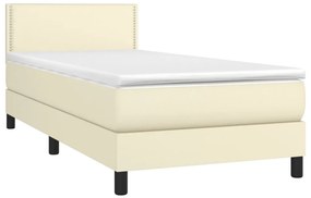 Cama com molas/colchão 100x200 cm couro artificial cor creme