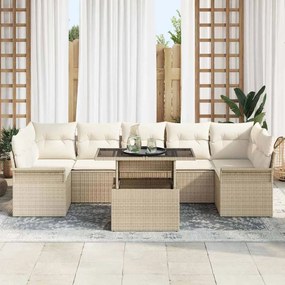 Conjunto de Sofás para Jardim de 8 Peças com Almofadas Bege de Rattan