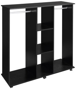 HOMCOM Roupeiro Armário Penderie Meuble de Rangement Mobile 6 Rodízios 120x40x128 cm em Madeira Preto | Aosom Portugal