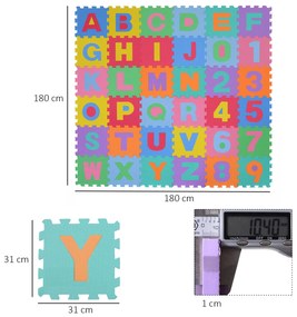 HOMCOM Tapete puzzle infantil 36 peças de 31x31cm Números de 0 a 9 e 26 letras do alfabeto Tapete de borracha de espuma para bebês e crianças 3,24㎡