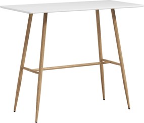 Mesa de bar retangular para 4 pessoas 120 x 60 x 98 cm (BANCOS NÃO INCLUIDOS), com pés em aço com efeito de madeira, montagem fácil, branca